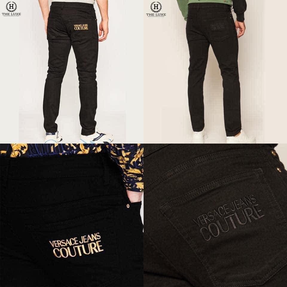 Quần Jeans Versace Đen Thêu Chữ Túi Sau