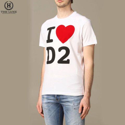  T-shirt Dsquared2 Trắng Họa Tiết I Love D2 