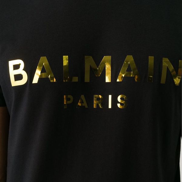 T-shirt Balmain Đen Chữ Ngực Vàng