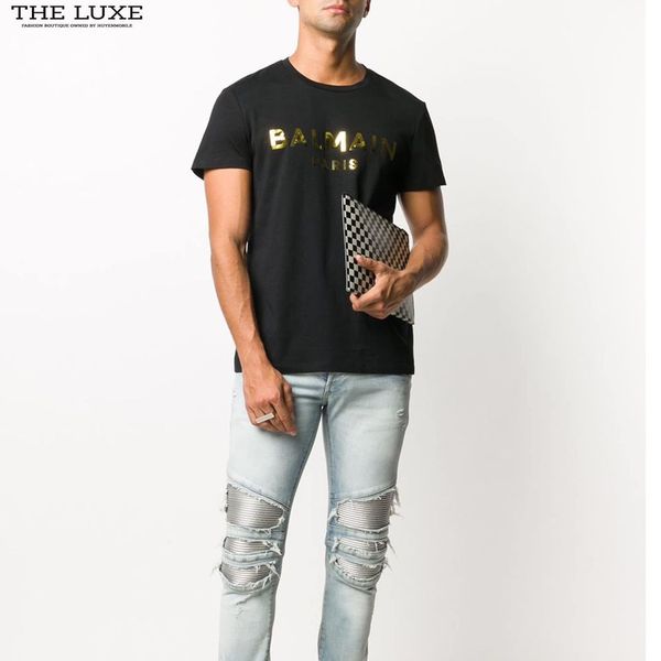 T-shirt Balmain Đen Chữ Ngực Vàng