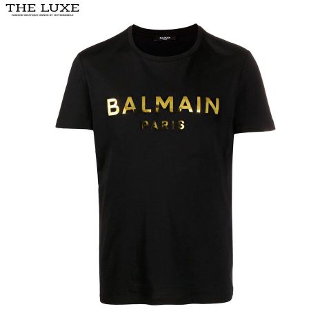  T-shirt Balmain Đen Chữ Ngực Vàng 