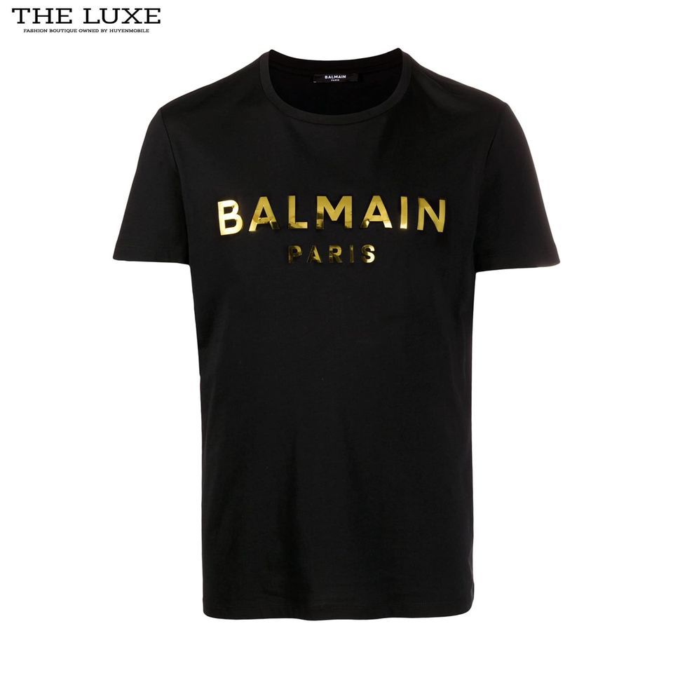 T-shirt Balmain Đen Chữ Ngực Vàng