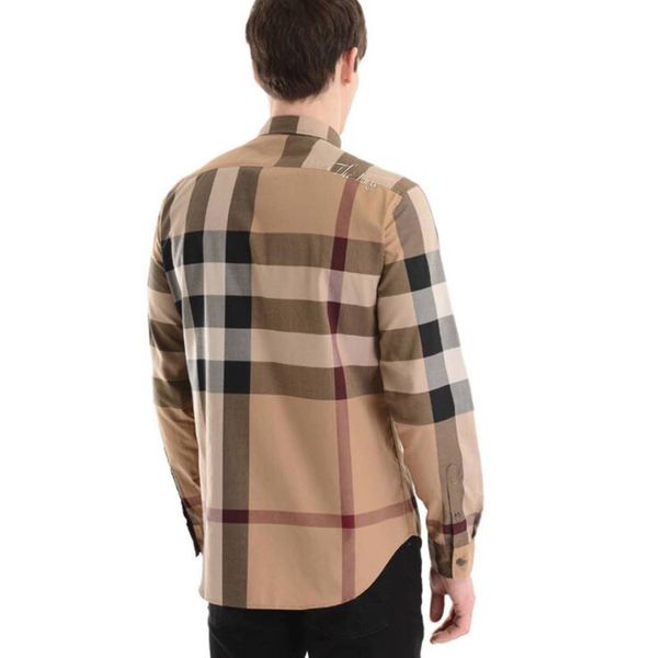 Sơ mi Burberry Brit dài tay màu Camel check lệch