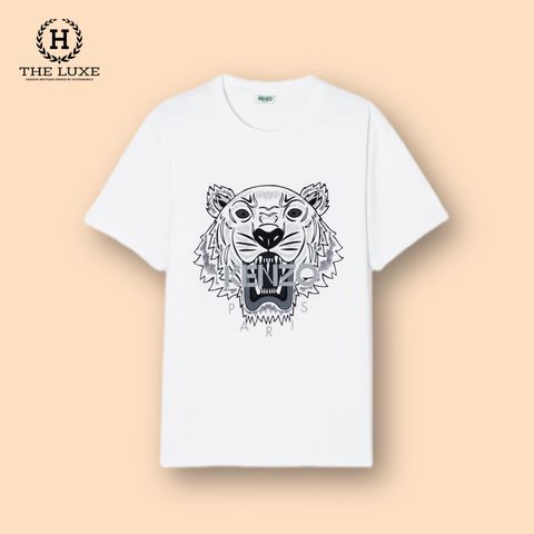  T-shirt Kenzo Trắng Hổ Chữ Ghi 