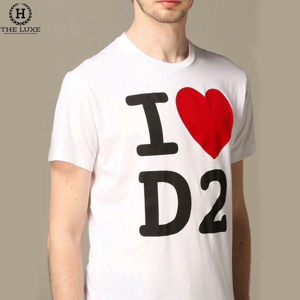 T-shirt Dsquared2 Trắng Họa Tiết I Love D2