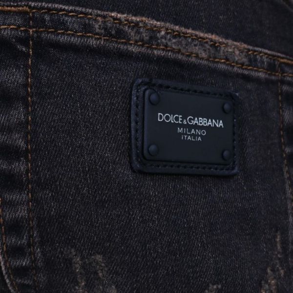 Quần Jeans Dolce & Gabbana Nâu Đen Thêu Vương Miện Đùi