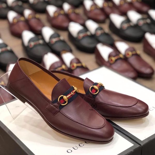 Loafer Gucci Đỏ Bordeaux Tag Xích Vàng Vạt Cờ