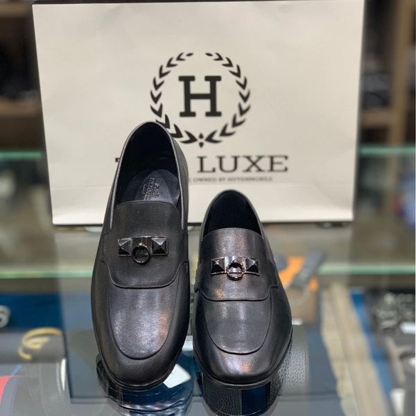 Loafer Hermes Irving Đen Khóa Đen