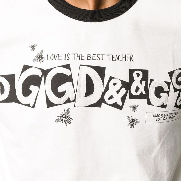 T-shirt Dolce & Gabbana Trắng Chữ Ngực Viền Đen