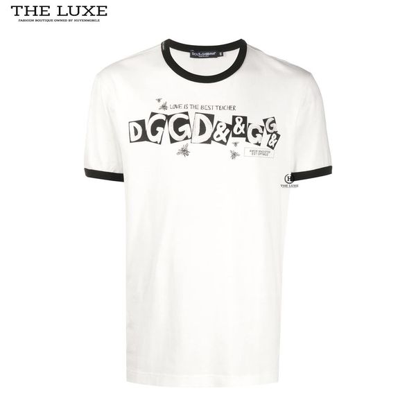 T-shirt Dolce & Gabbana Trắng Chữ Ngực Viền Đen