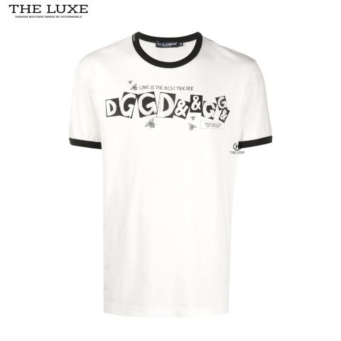 T-shirt Dolce & Gabbana Trắng Chữ Ngực Viền Đen 