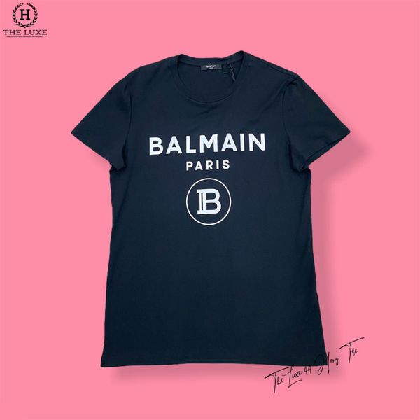 T-shirt Balmain Đen Chữ Trắng