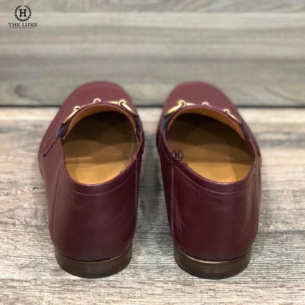 Loafer Gucci Đỏ Bordeaux Tag Xích Vàng Vạt Cờ