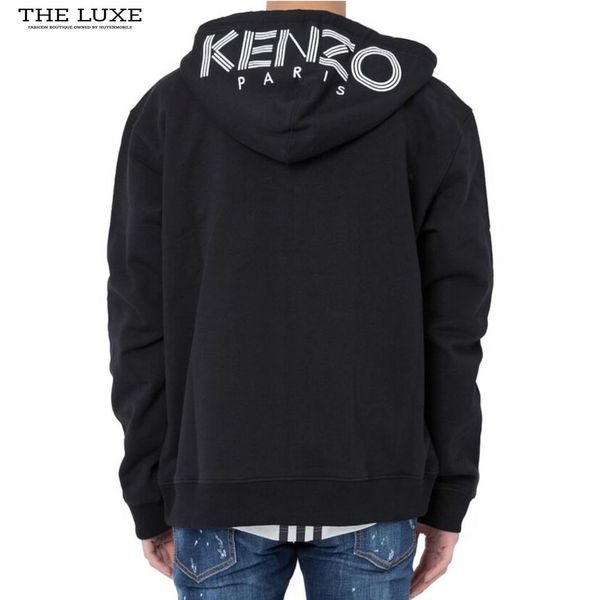 Áo Khoác Nỉ Kenzo Có Mũ Đen Chữ Trắng