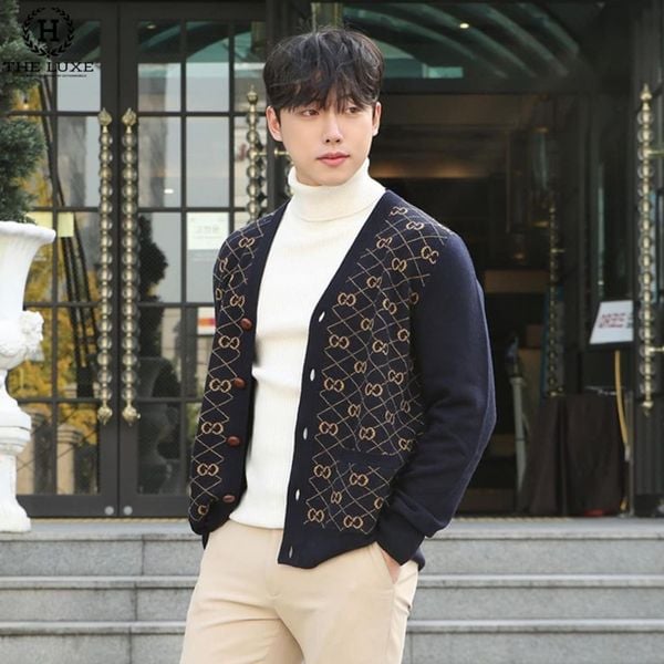 Áo Cardigan Len Gucci Xanh Navy Mono