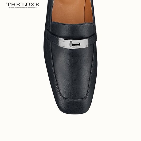 Loafer Hermes Kelly Đen Trơn