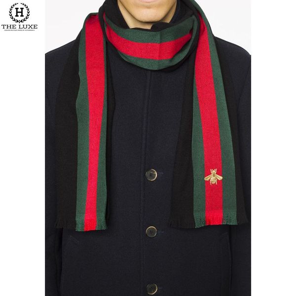 Khăn Len Cashmere Gucci Vạt Cờ Ong Vàng