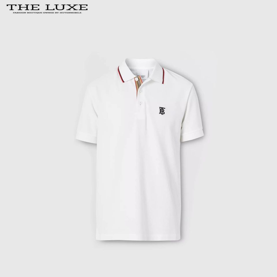 Polo Burberry Trắng Thêu TB Ngực