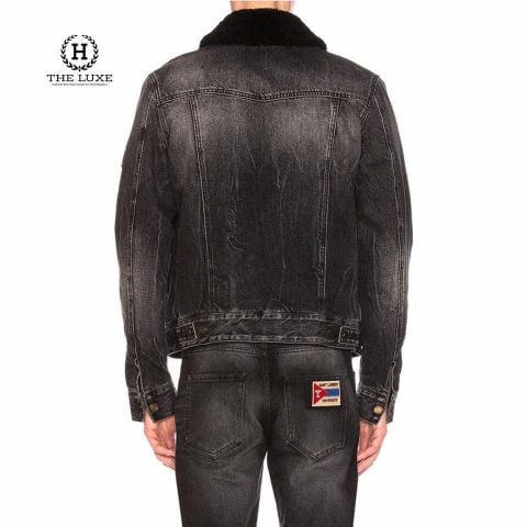  Áo Khoác Jeans Yves Saint Laurent Đen Cổ Lông 