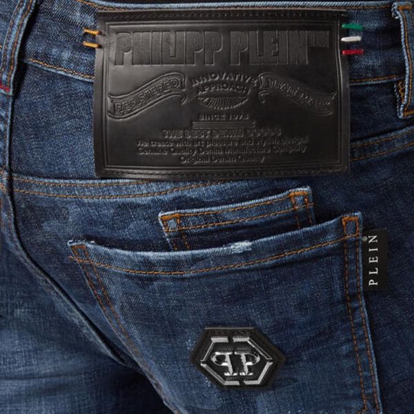 Quần Jeans Philipp Plein Xanh Rằn Ri Logo Túi Sau