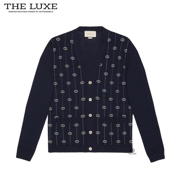 Áo Cardigan Gucci Xanh Navy Mono Trắng