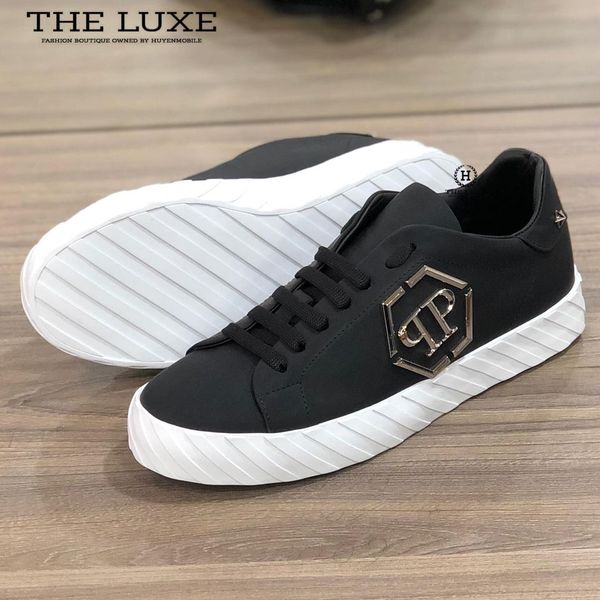 Sneaker Philipp Plein Đen Trơn Logo PP