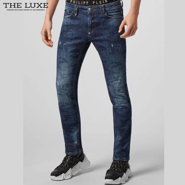 Quần Jeans Philipp Plein Xanh Rằn Ri Logo Túi Sau