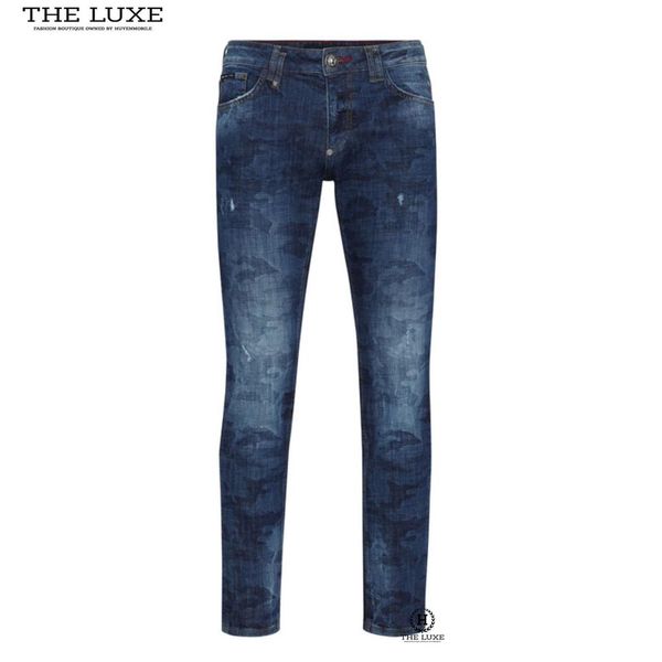 Quần Jeans Philipp Plein Xanh Rằn Ri Logo Túi Sau