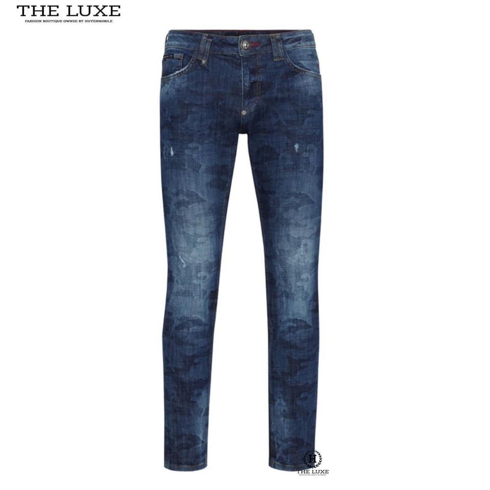 Quần Jeans Philipp Plein Xanh Rằn Ri Logo Túi Sau