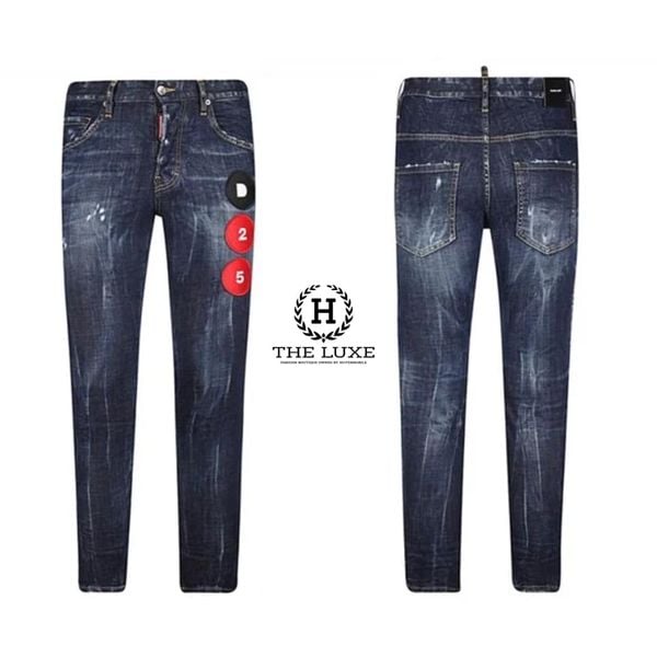 Quần Jeans Dsquared2 Dáng Skater Xanh Đậm Thêu D25