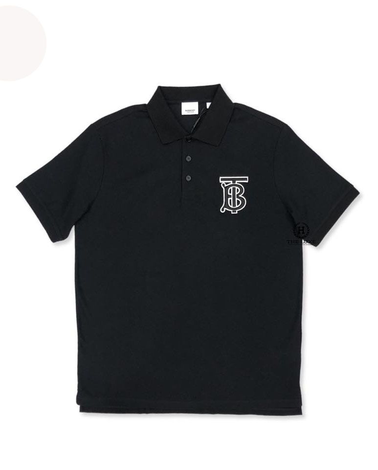 Polo Burberry Đen Thêu Tag Ngực TB