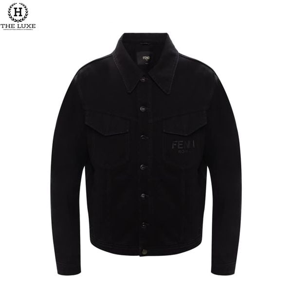 Áo Khoác Jeans Fendi Đen Chữ Túi Ngực