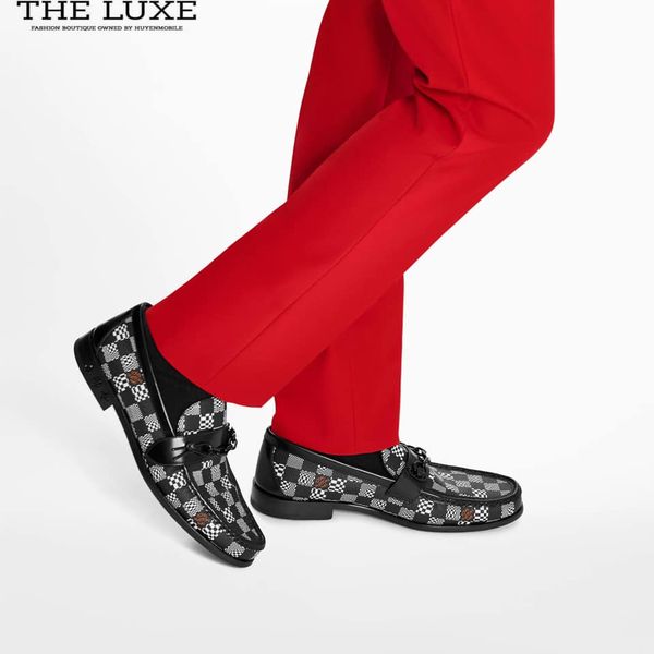 Loafer Louis Vuitton Major Damier Đen Trắng Tag Xích