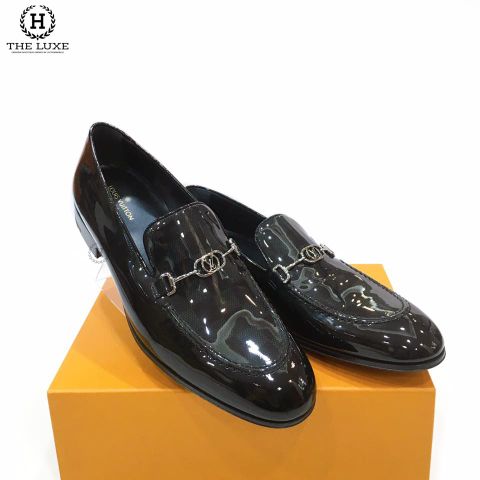  Loafer Louis Vuitton Da Đen Bóng Vân Damier 