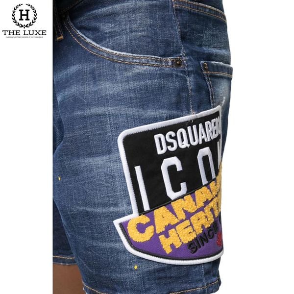 Quần Short Jeans Dsquared2 Xanh Thêu Tag Canada Đùi