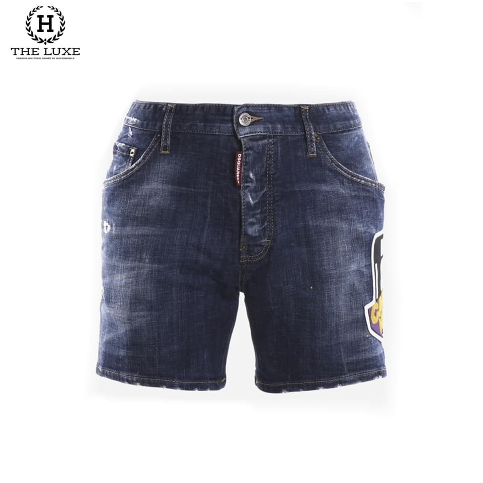 Quần Short Jeans Dsquared2 Xanh Thêu Tag Canada Đùi