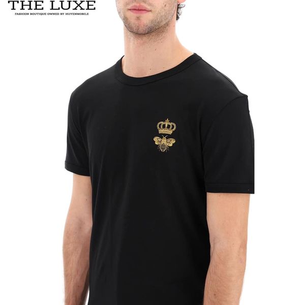 T-shirt Dolce & Gabbana Đen Thêu Vương Miện Ong Vàng