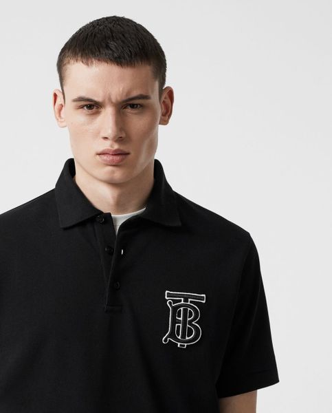 Polo Burberry Đen Thêu Tag Ngực TB