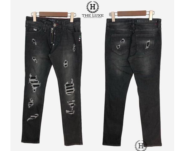 Jeans Philipp Plein màu lông chuột rách dáng Slim