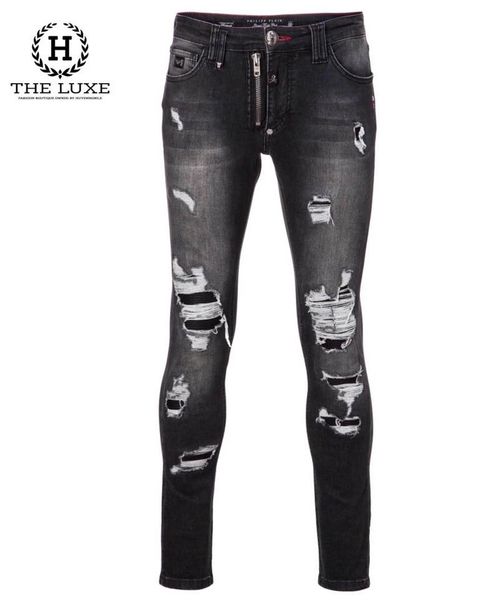 Jeans Philipp Plein màu lông chuột rách dáng Slim