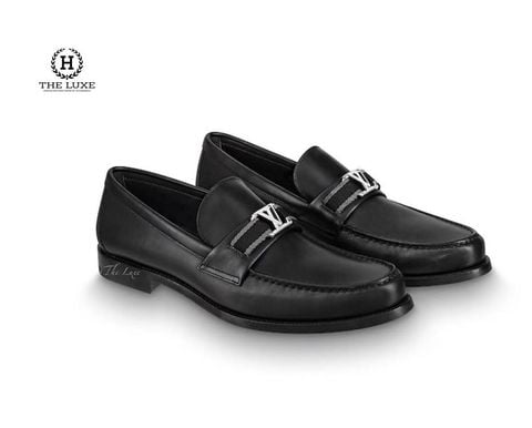  Loafer Major Louis Vuitton đen trơn vạt ghi 