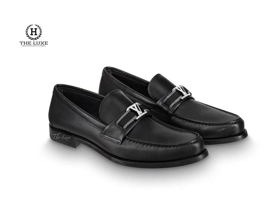 Loafer Major Louis Vuitton đen trơn vạt ghi