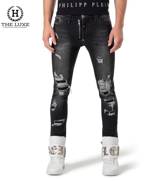 Jeans Philipp Plein màu lông chuột rách dáng Slim