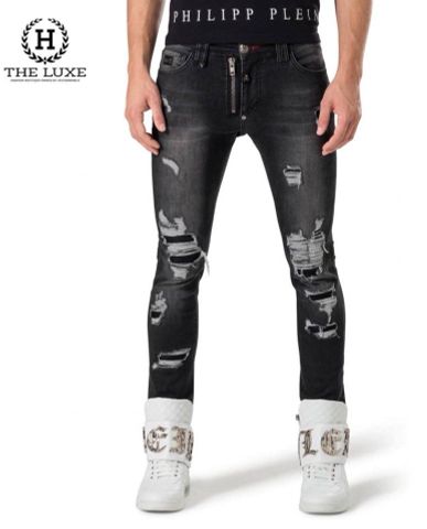  Jeans Philipp Plein màu lông chuột rách dáng Slim 