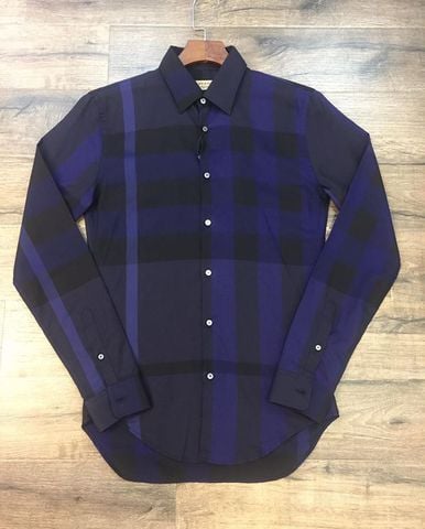  Sơ mi Burberry LE màu navy kẻ to xanh đen 