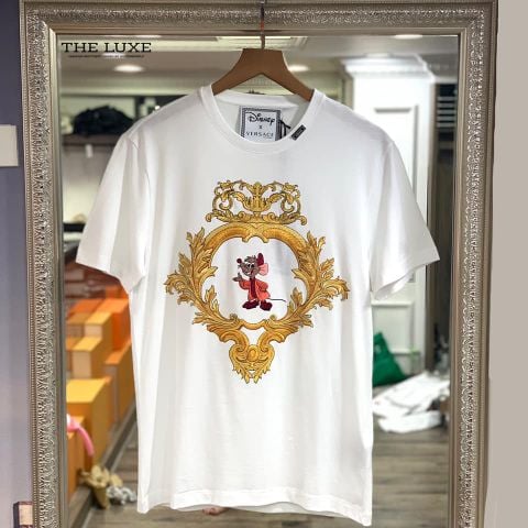  Tshirt Versace Trắng Thêu Họa Tiết Disney 