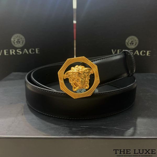 Belt Versace Đen Logo Vàng