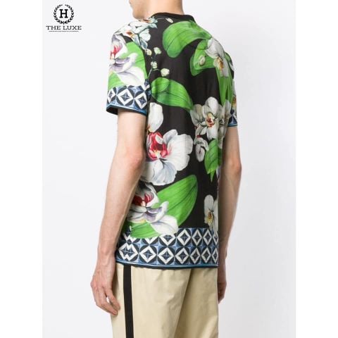  T-Shirt Dolce Gabbana Đen Xanh Họa Tiết Hoa Lá 
