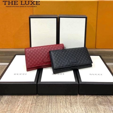  Ví Nữ Gucci Da Trơn Đen Vân Mono 