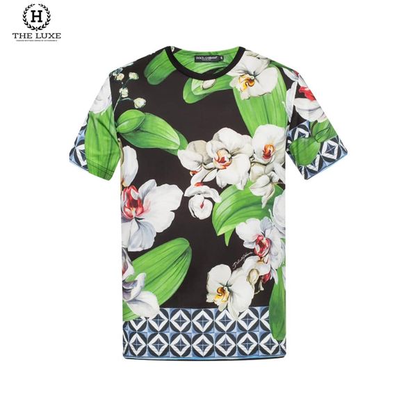 T-Shirt Dolce Gabbana Đen Xanh Họa Tiết Hoa Lá